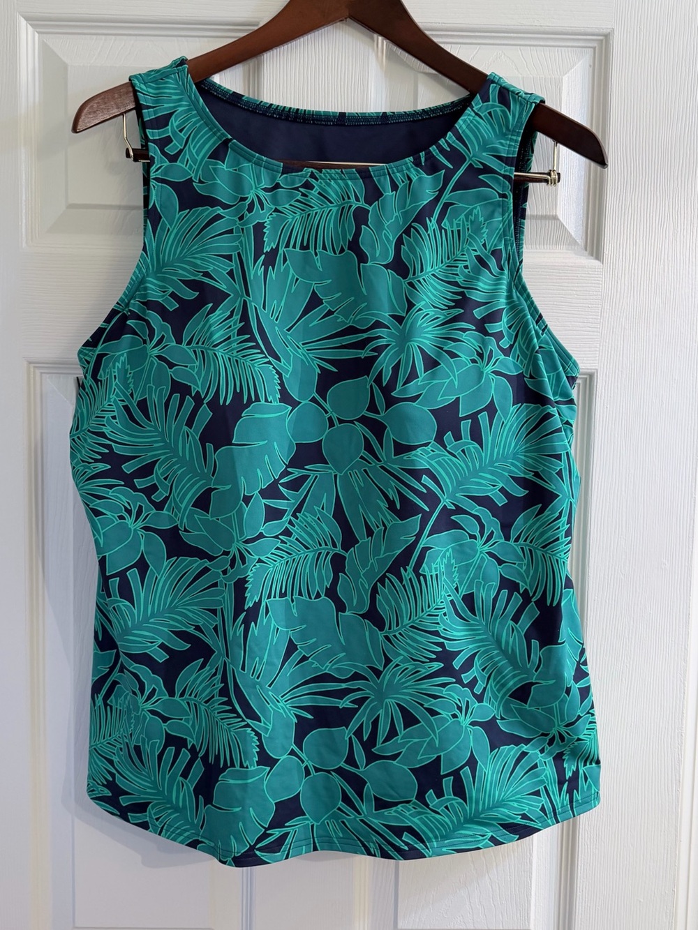 LINEA AQUA Women Swim Tank. Tropical Emerald Print, Navy Background size 22W
